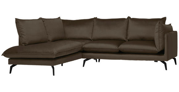 ECKSOFA Braun Samt Rückenkissen, Rücken echt  - Schwarz/Braun, Design, Textil/Metall (200/241cm) - Carryhome