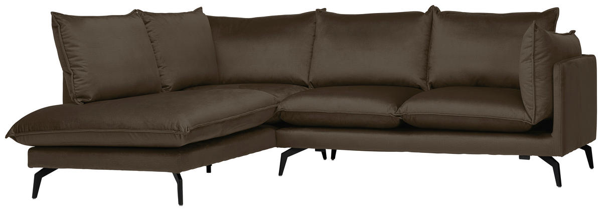 ECKSOFA in Samt Braun  - Schwarz/Braun, Design, Textil/Metall (200/241cm) - Carryhome