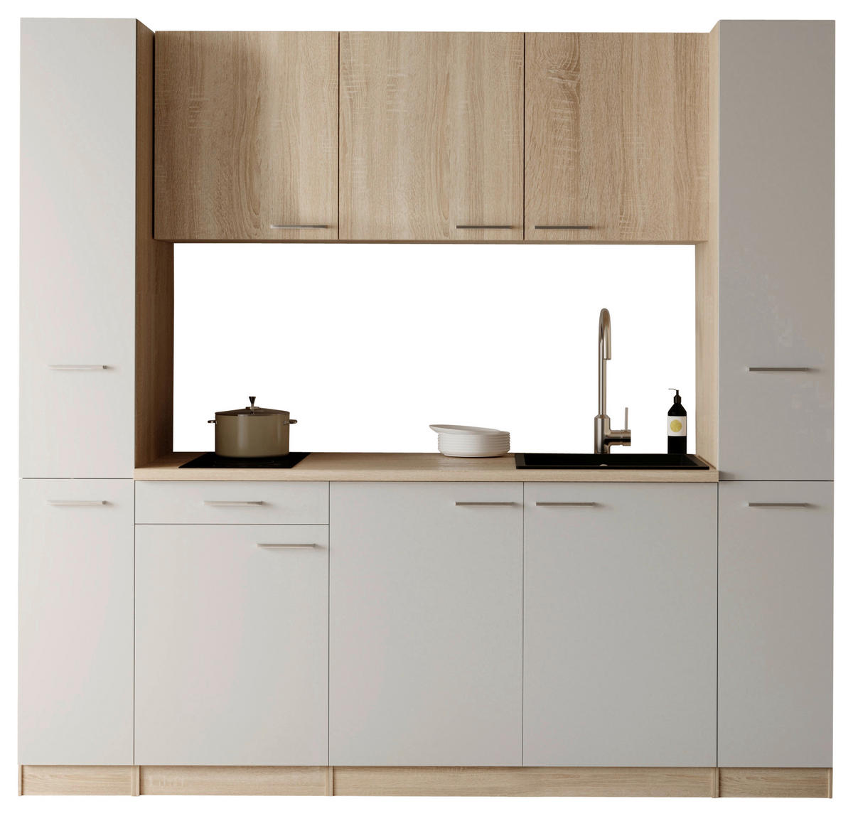 KÜCHENBLOCK Ingrid 210 cm  in Weiß  - Eichefarben/Alufarben, Design, Holzwerkstoff/Kunststoff (210cm) - Respekta