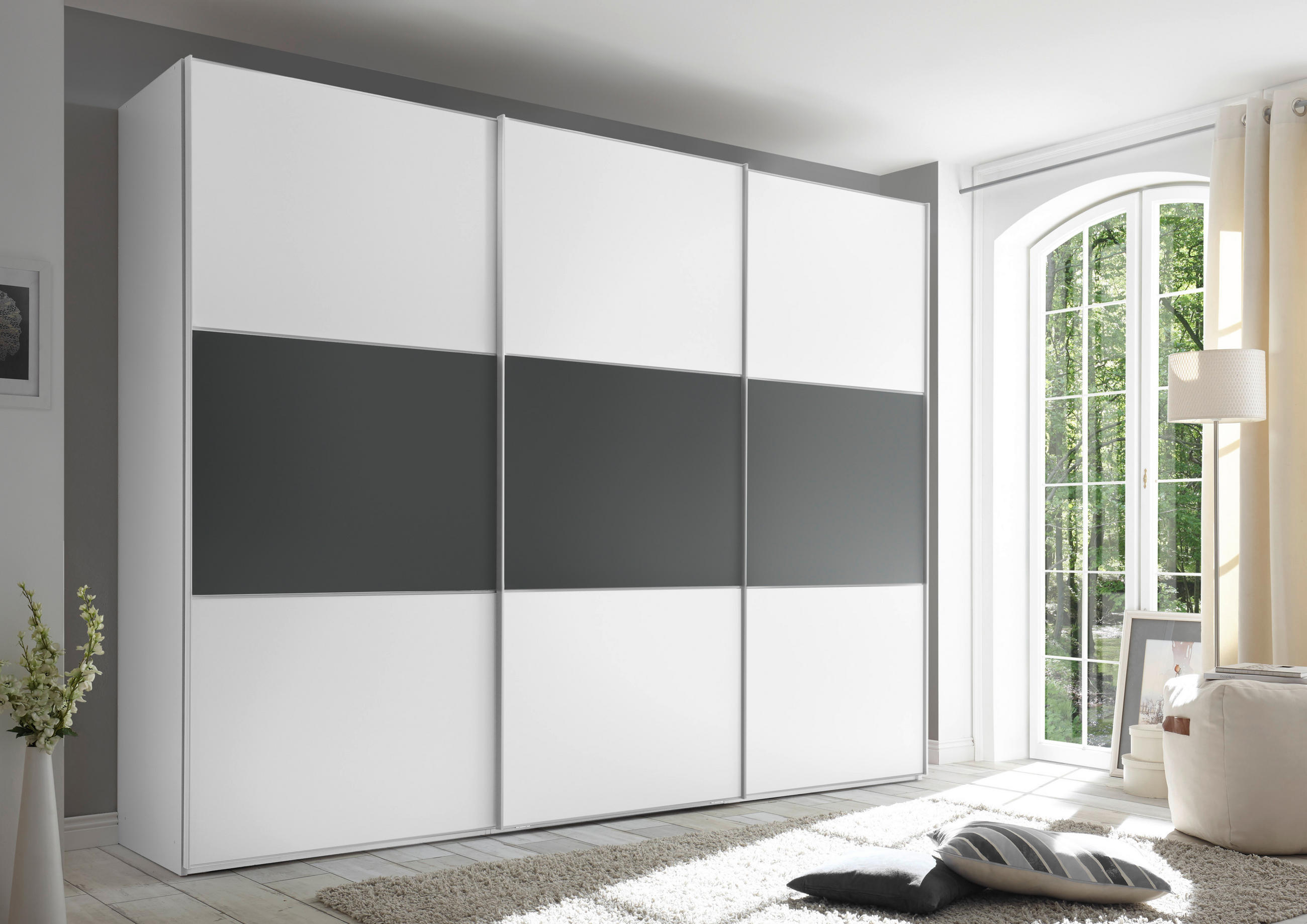 SCHWEBETÜRENSCHRANK in Anthrazit, Weiss  - Weiss/Anthrazit, Holzwerkstoff/Metall (249/222/68cm) - Moderano