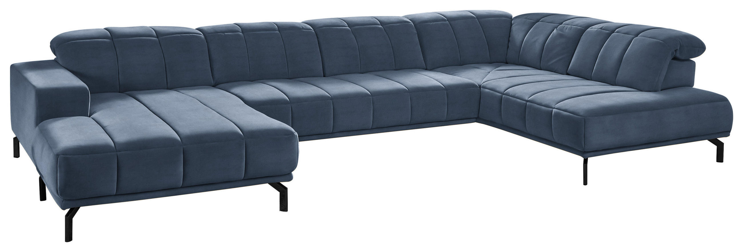WOHNLANDSCHAFT in Velours Blau  - Blau/Schwarz, Design, Textil/Metall (195/383/219cm) - Beldomo Style