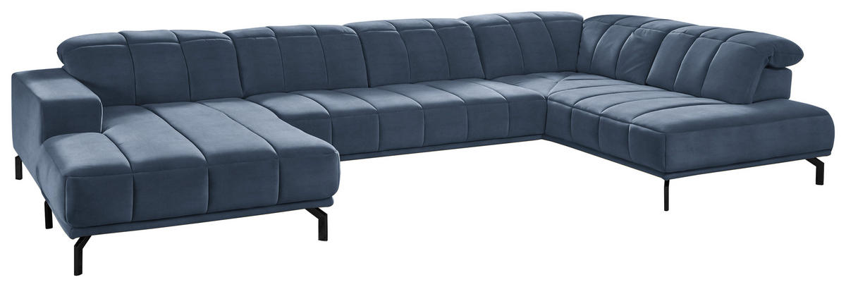 WOHNLANDSCHAFT in Velours Blau  - Blau/Schwarz, Design, Textil/Metall (195/383/219cm) - Beldomo Style