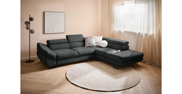 ECKSOFA in Webstoff Dunkelgrau  - Dunkelgrau/Schwarz, Design, Textil/Metall (280/235cm) - Hom`in