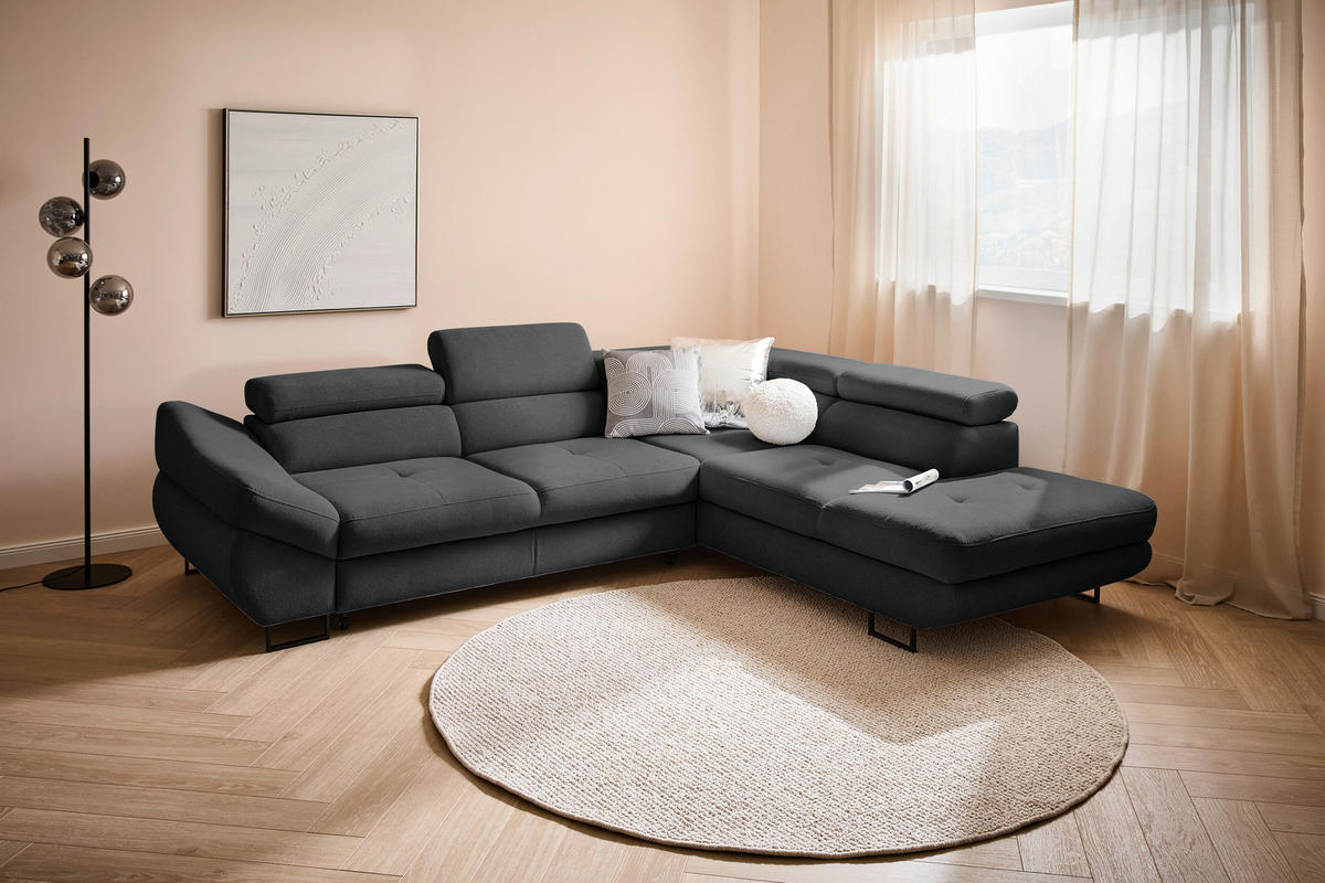 ECKSOFA in Webstoff Dunkelgrau  - Dunkelgrau/Schwarz, Design, Textil/Metall (280/235cm) - Hom`in