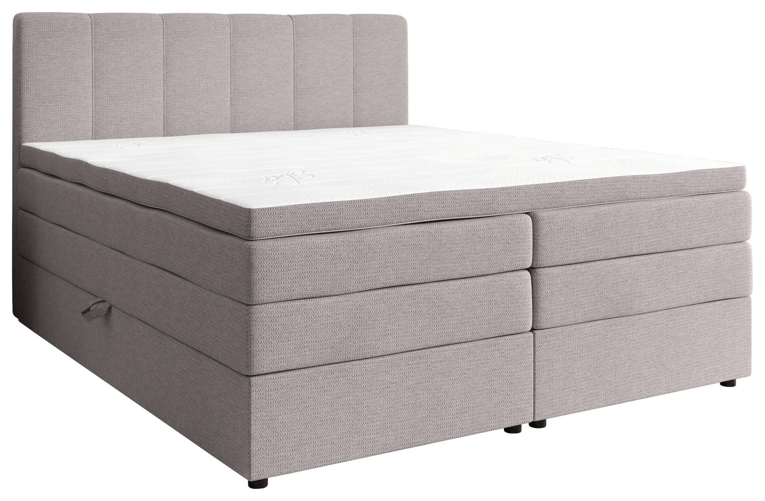 BOXSPRINGBETT 200/200 cm,  in Hellgrau, gepolstertes Kopfteil, Bettkasten, Topper, Matratzen, H2 + H3 = mittel + fest  - Hellgrau/Schwarz, KONVENTIONELL, Kunststoff/Textil (200/200cm) - Esposa