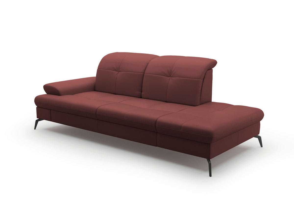 RÉCAMIERE in Echtleder Rotbraun  - Rotbraun/Schwarz, Konventionell, Leder/Metall (231/90/122cm) - Sit & More