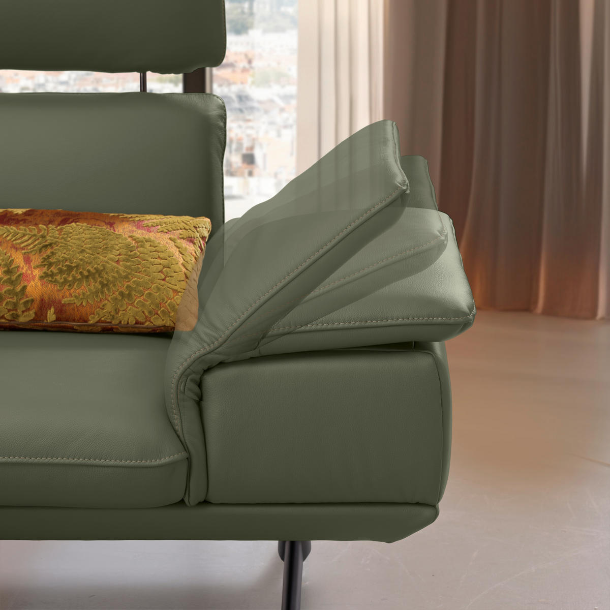 ECKSOFA in Echtleder Grün  150/242 cm  - Beige/Schwarz, Design, Leder/Metall (150/242cm) - Koinor