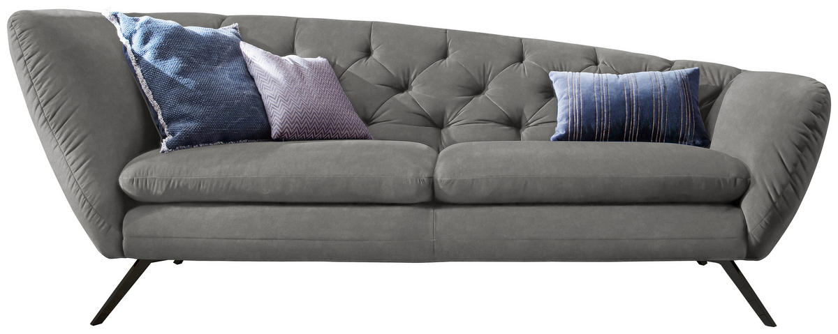 CHESTERFIELD-SOFA Mikrofaser Grau  - Schwarz/Grau, Design, Textil/Metall (223/84/90cm) - Pure Home Lifestyle