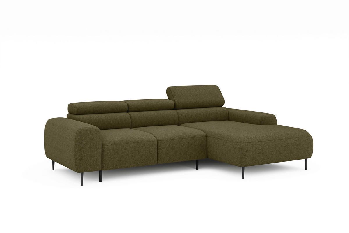 ECKSOFA Braun, Grün Struktur Rücken echt, Kopfteilverstellung, Sitztiefenverstellung  - Schwarz/Braun, MODERN, Textil/Metall (274/179cm) - Welnova