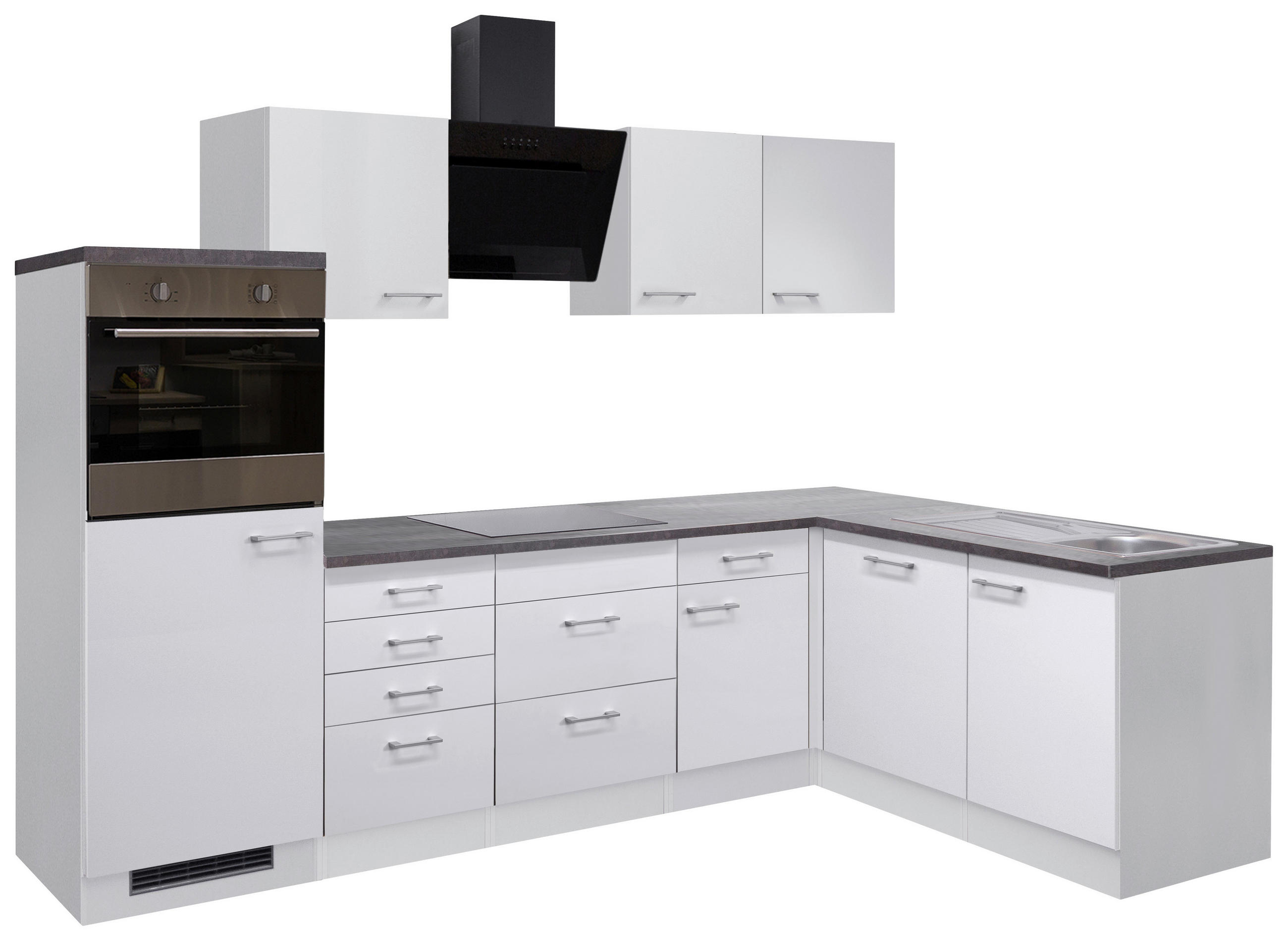 ECKKÜCHE 280/170 cm  in Weiß  - Graubraun/Alufarben, MODERN, Holzwerkstoff/Kunststoff (280/170cm) - FlexWell
