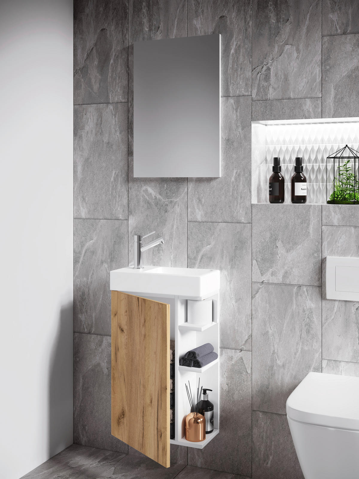 GÄSTEBAD 40 cm  - Honigeiche/Weiß, MODERN, Glas/Keramik (40cm) - MID.YOU