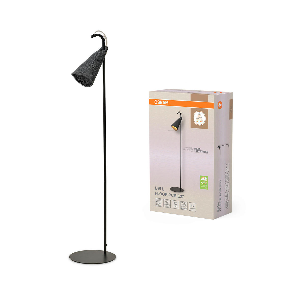 STEHLEUCHTE 25/120 cm    - Schwarz, Basics, Kunststoff/Metall (25/120cm) - Osram