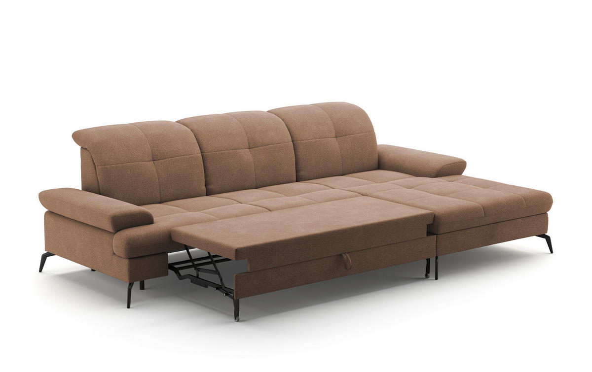 ECKSOFA in Flachgewebe Hellbraun  - Hellbraun/Schwarz, Konventionell, Textil/Metall (279/185cm) - Sit & More