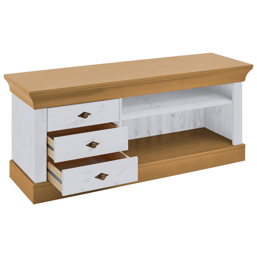 Thumbnail - Boxxx Lowboard, Weiß, Laugenfarbig, Holz, Kiefer, massiv, 1 Fächer, 3 Schubladen, 143x59x45 cm, Beimöbel erhältlich, Hol...