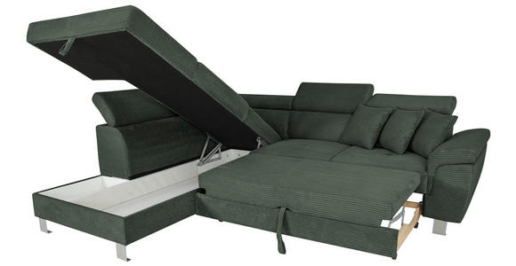 ECKSOFA inkl. Funktionen Waldgrün Cord - Waldgrün/Silberfarben, Design, Textil/Metall (226/257cm) - Xora