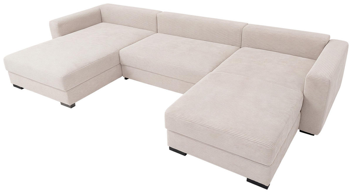 WOHNLANDSCHAFT CHARLES in Cord Creme  - Creme/Schwarz, Design, Holz/Textil (184/354/184cm) - Stylife
