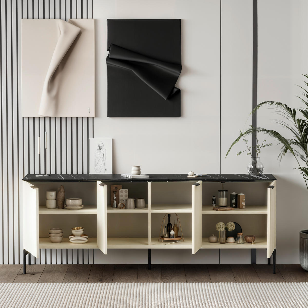 SIDEBOARD  in 200/75/47 cm  - Creme/Schwarz, MODERN, Holzwerkstoff/Metall (200/75/47cm) - Carryhome