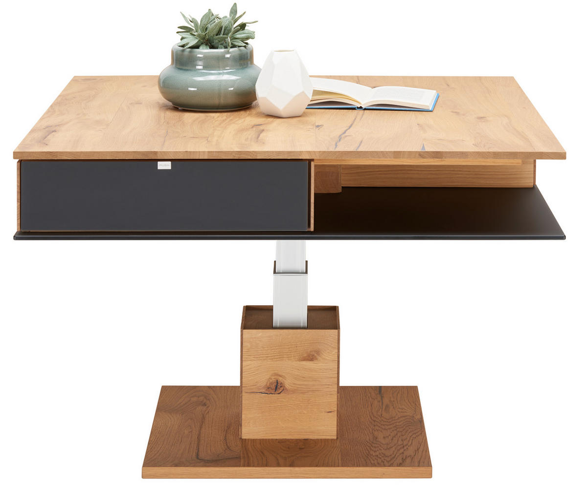 COUCHTISCH Altholz, Eiche massiv Farbglas 90/90/38,3 cm quadratisch Anthrazit, Eichefarben  - Eichefarben/Anthrazit, Design, Glas/Holz (90/90/38,3cm) - Voglauer