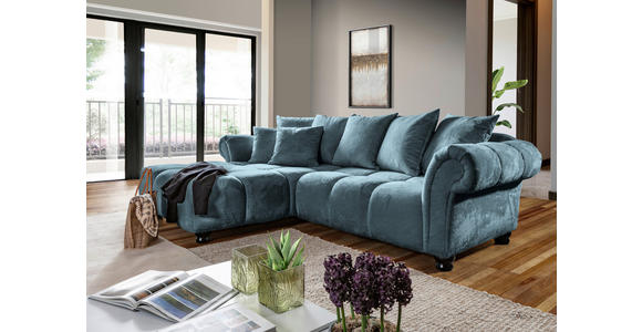 ECKSOFA  in Plüsch Petrol  190/288 cm  - Dunkelbraun/Petrol, KONVENTIONELL, Holz/Textil (190/288cm) - Carryhome