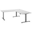 ECKSCHREIBTISCH höhenverstellbar, Kabeldurchlass, Memoryschalter  - Alufarben/Weiß, MODERN, Holzwerkstoff/Metall (100/180/74-127cm) - Carryhome