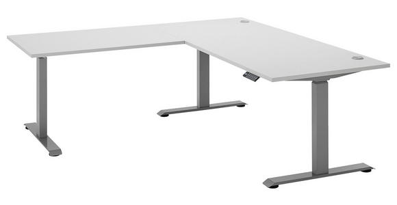 ECKSCHREIBTISCH höhenverstellbar, Kabeldurchlass, Memoryschalter  - Alufarben/Weiß, MODERN, Holzwerkstoff/Metall (100/180/74-127cm) - Carryhome