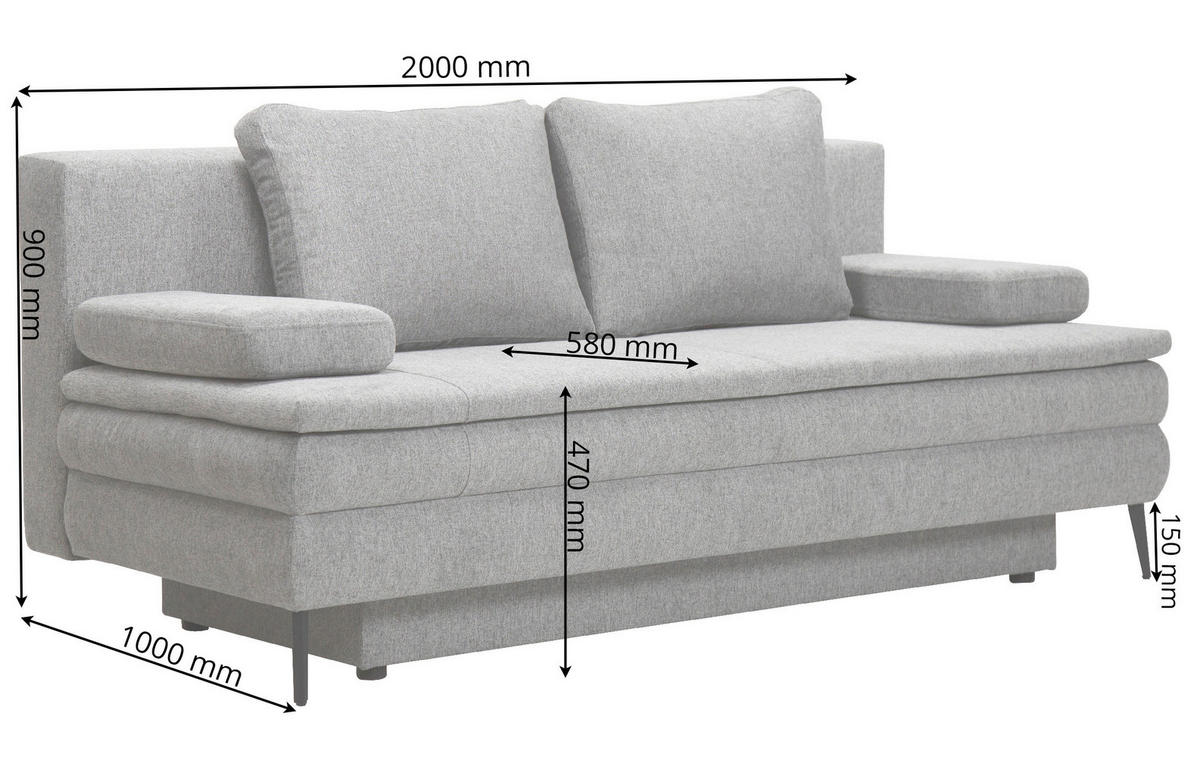 SCHLAFSOFA in Textil Grau  - Schwarz/Grau, Design, Kunststoff/Textil (200/90/100cm) - Venda