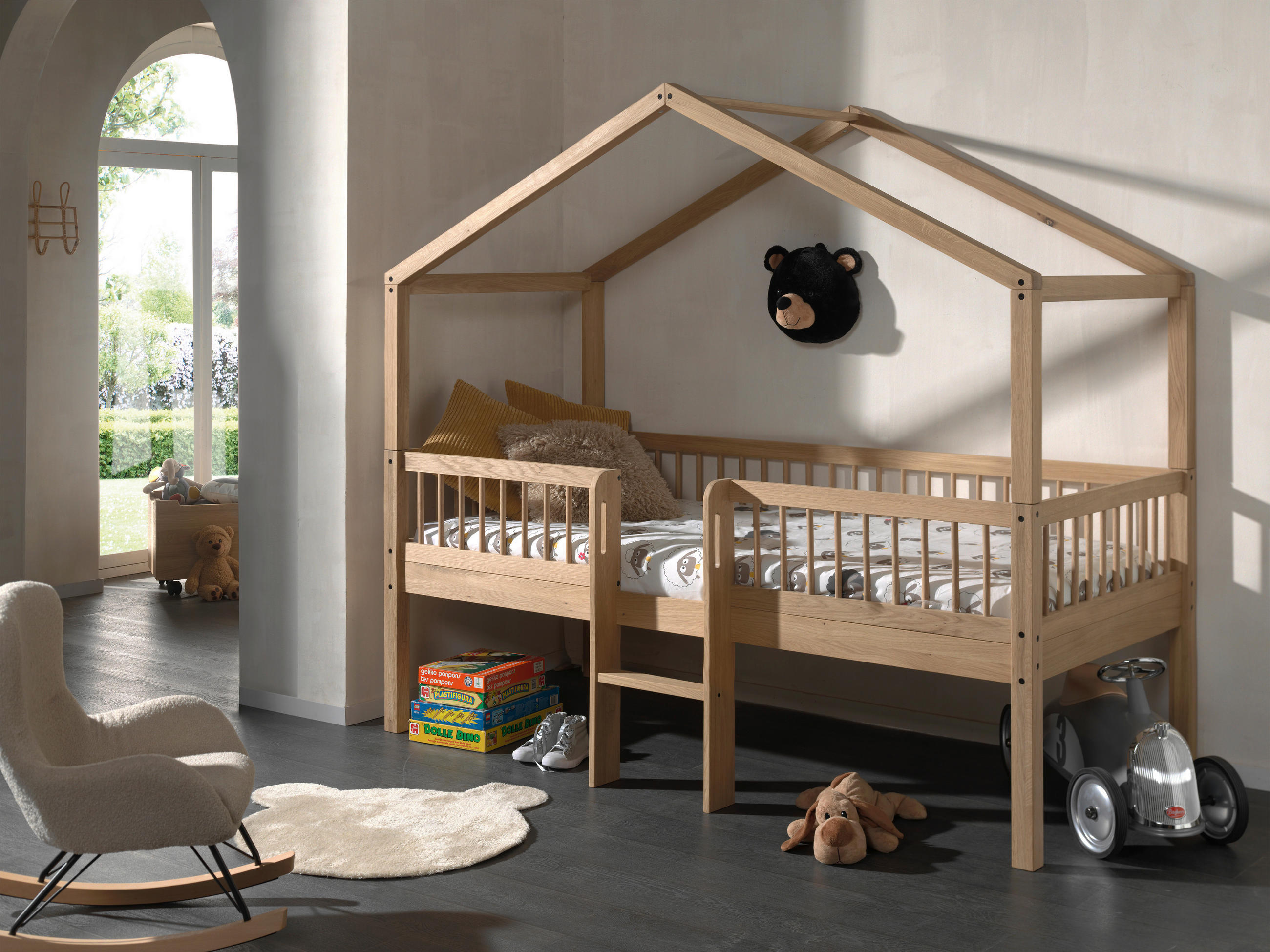 HAUSBETT Absturzsicherung, Leiter, Rollrost 90/200 cm  in Eichefarben  - Eichefarben/Naturfarben, MODERN, Holz (90/200cm) - Vipack