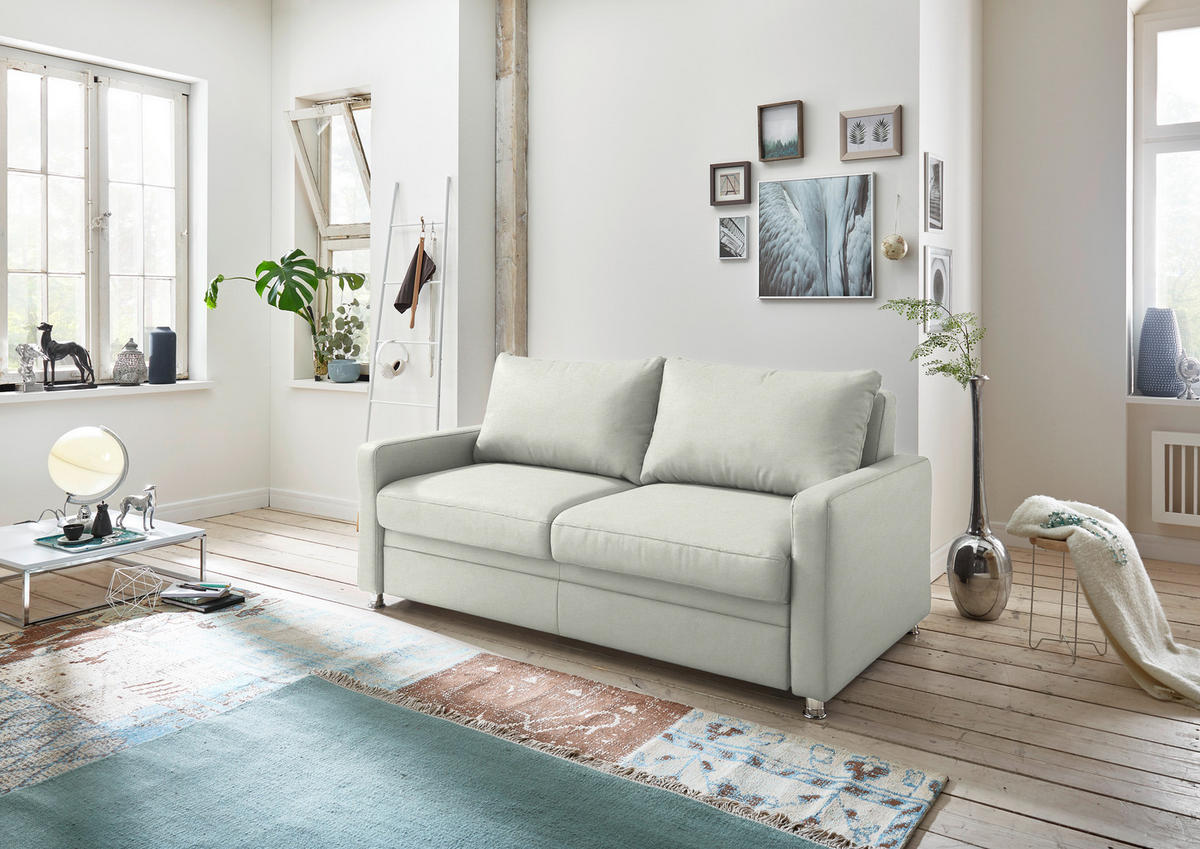 SCHLAFSOFA  in Chenille Weiß  - Chromfarben/Weiß, KONVENTIONELL, Textil/Metall (186/90/100cm) - Beldomo Style