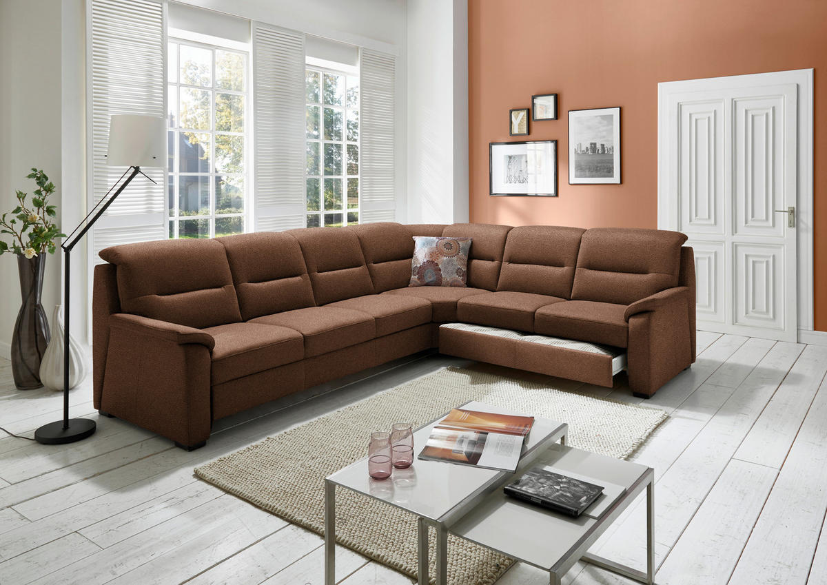 ECKSOFA in Mikrofaser Hellbraun  - Hellbraun/Schwarz, Konventionell, Holz/Textil (303/245cm) - Beldomo Comfort
