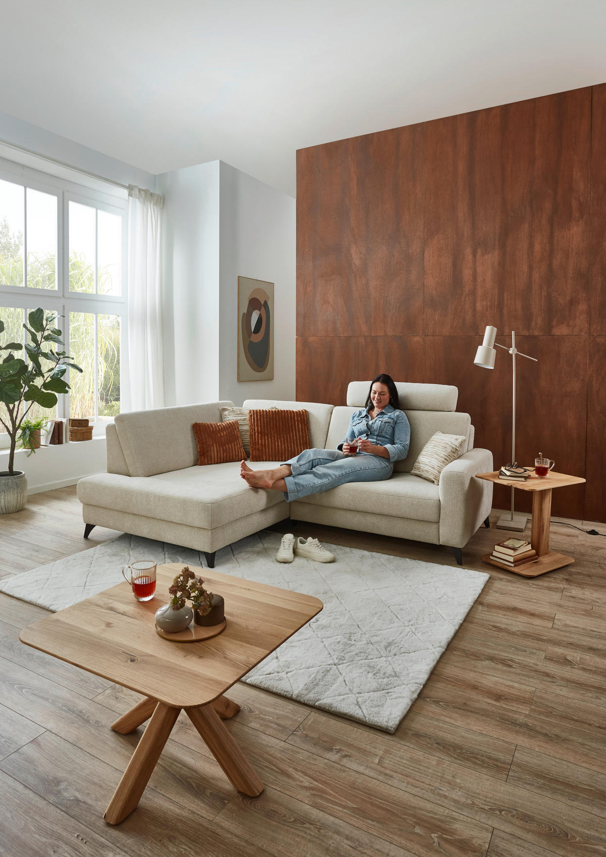 ECKSOFA Beige Chenille  - Beige/Schwarz, Design, Textil/Metall (182/239cm) - Valnatura