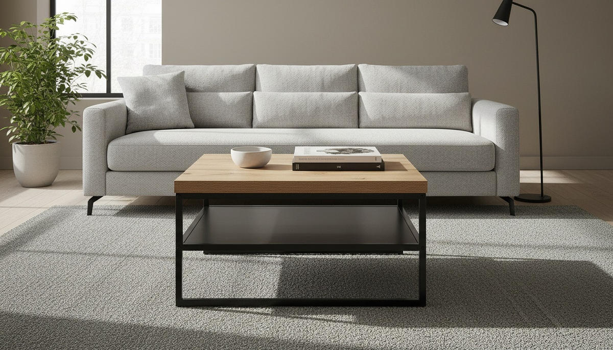 COUCHTISCH 75/75/40 cm quadratisch Naturfarben, Schwarz  - Schwarz/Naturfarben, Basics, Holzwerkstoff/Metall (75/75/40cm) - Carryhome