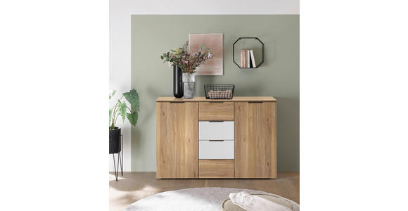 SIDEBOARD in 135/89/40 cm - Eichefarben/Schwarz, KONVENTIONELL, Holzwerkstoff/Kunststoff (135/89/40cm) - Carryhome