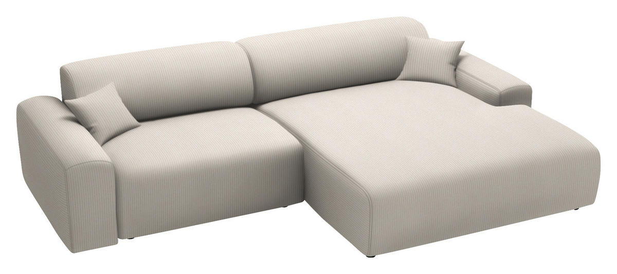 ECKSOFA in Velours, Feincord Ecru  - Ecru/Schwarz, Design, Kunststoff/Textil (292/178cm) - Livetastic