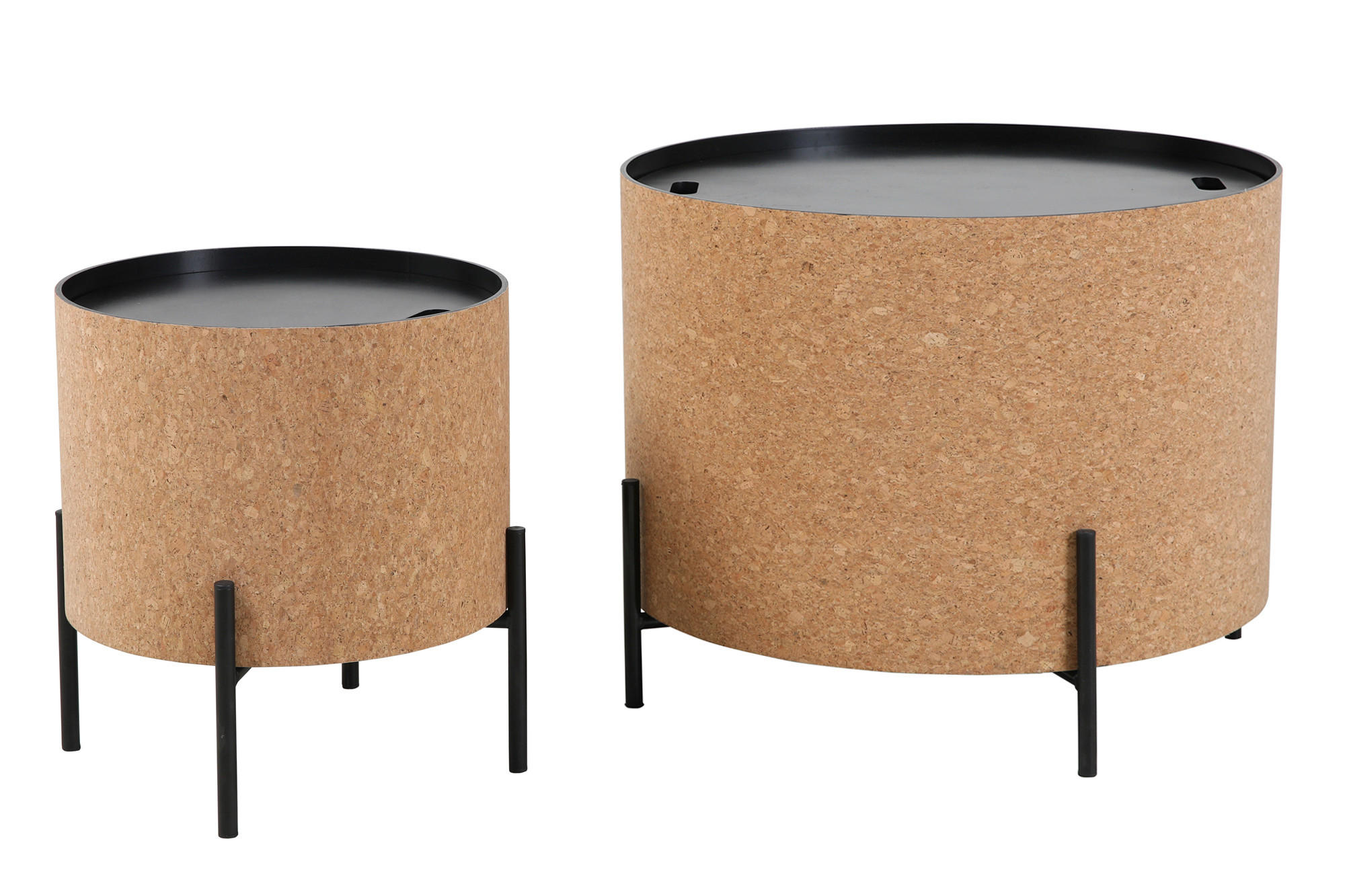 COUCHTISCHSET Kork 63-41,5/63-41,5/48,5-36,5 cm rund Naturfarben, Schwarz  - Schwarz/Naturfarben, Design, Holz/Holzwerkstoff (63-41,5/63-41,5/48,5-36,5cm) - Livetastic