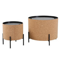 COUCHTISCHSET Kork 63-41,5/63-41,5/48,5-36,5 cm rund Naturfarben, Schwarz  - Schwarz/Naturfarben, Design, Holz/Holzwerkstoff (63-41,5/63-41,5/48,5-36,5cm) - Livetastic