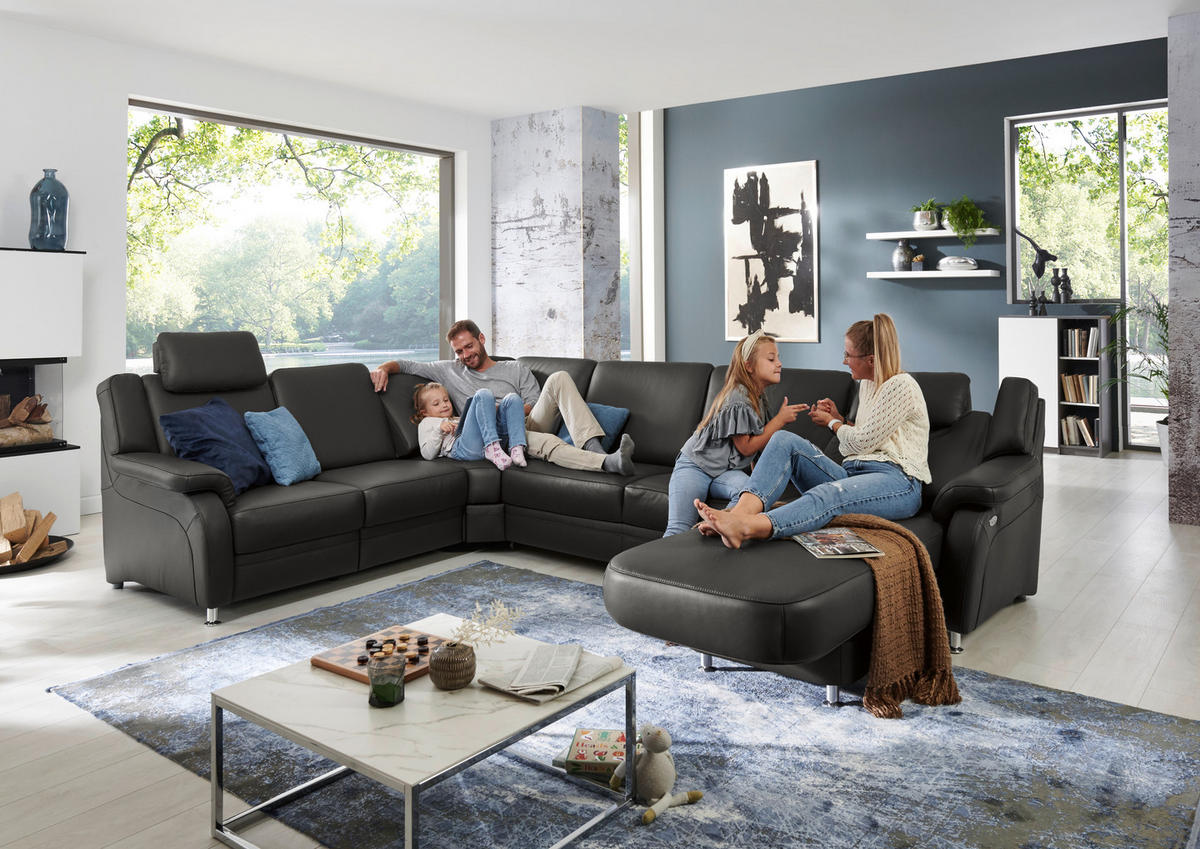 WOHNLANDSCHAFT in Echtleder Anthrazit  - Anthrazit/Alufarben, Konventionell, Leder/Metall (239/329/165cm) - Beldomo Premium