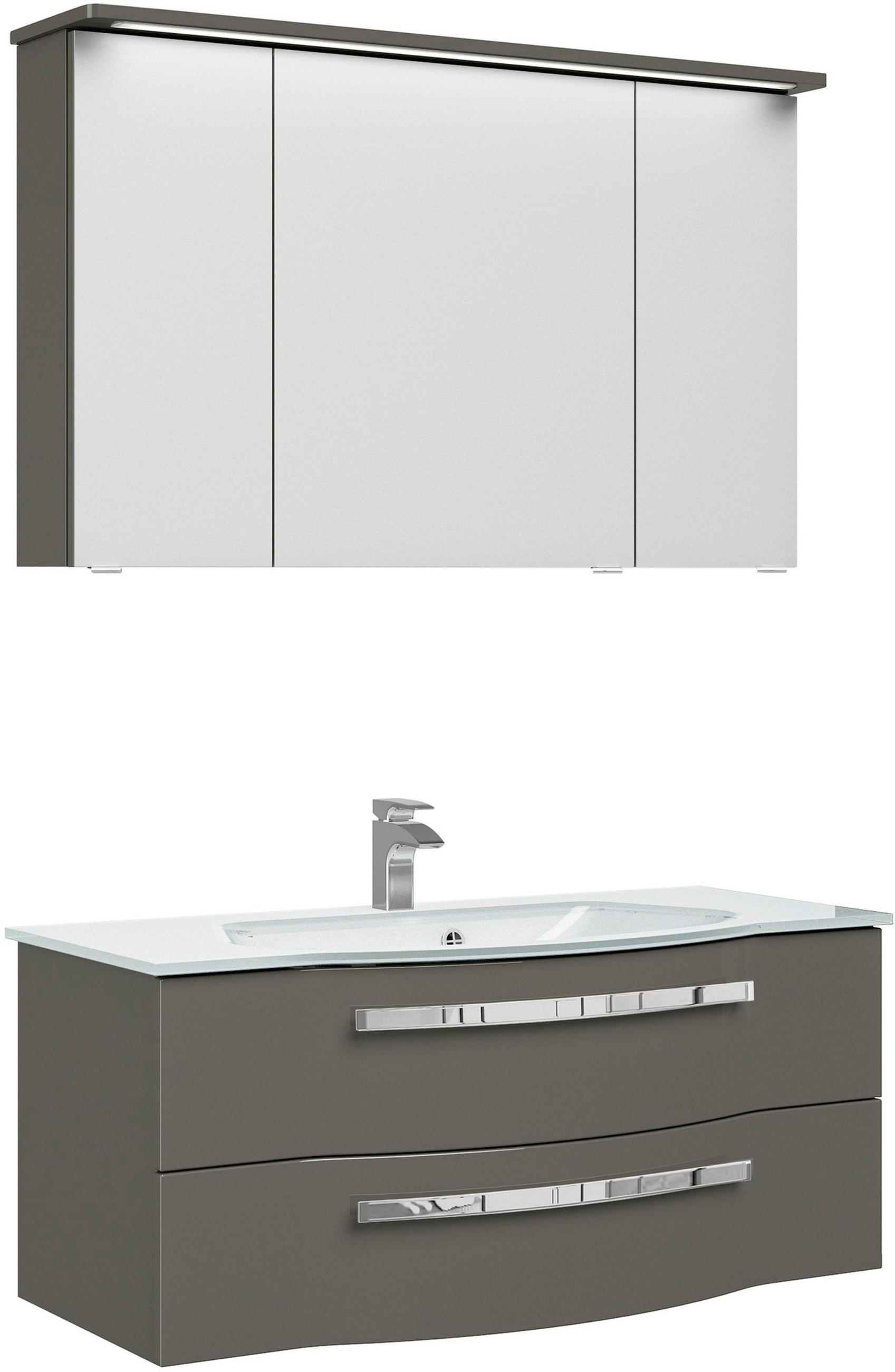 BADEZIMMER 3-teilig  in 120 cm  - Chromfarben/Grau Hochglanz, Basics, Glas/Holzwerkstoff (120cm) - Sadena