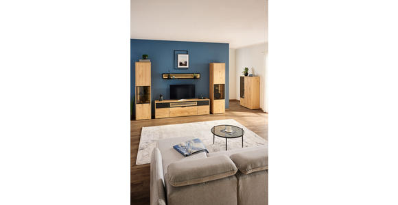 WOHNWAND  in Eiche Bianco, Schwarz  320/197,6/42 cm  - Eiche Bianco/Schwarz, Natur, Glas/Holz (320/197,6/42cm) - Linea Natura