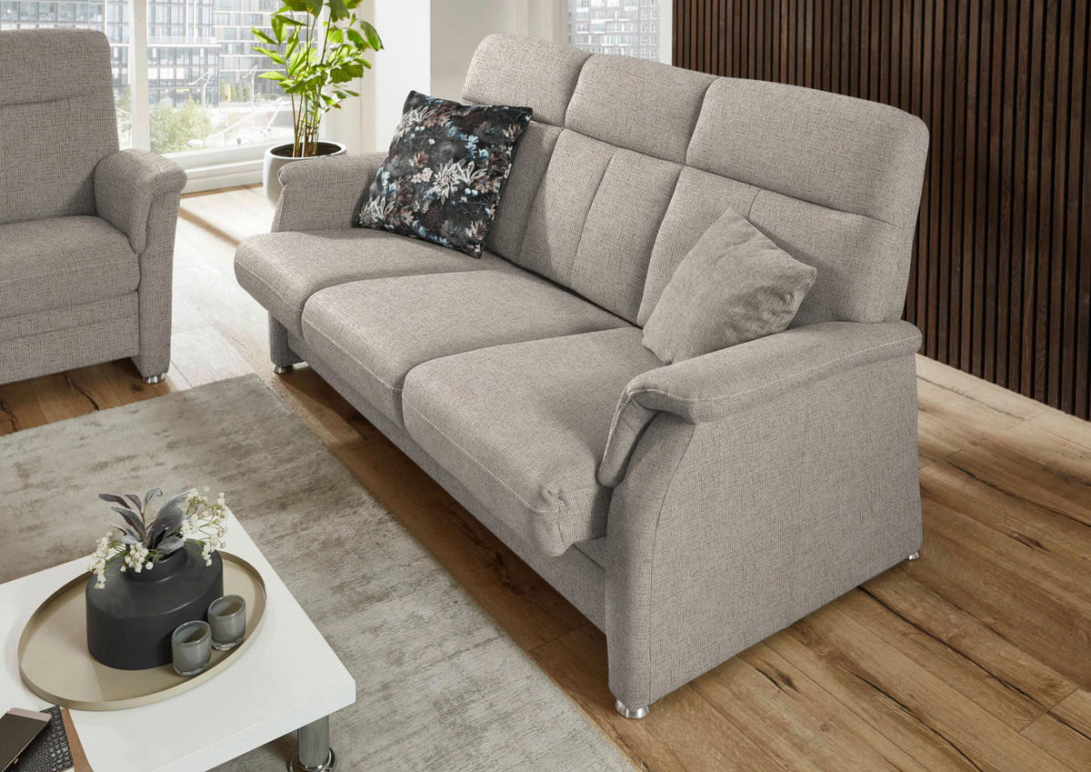 3-SITZER-SOFA Flachgewebe Beige  - Beige/Alufarben, Konventionell, Textil/Metall (194/100/89cm) - Beldomo Comfort