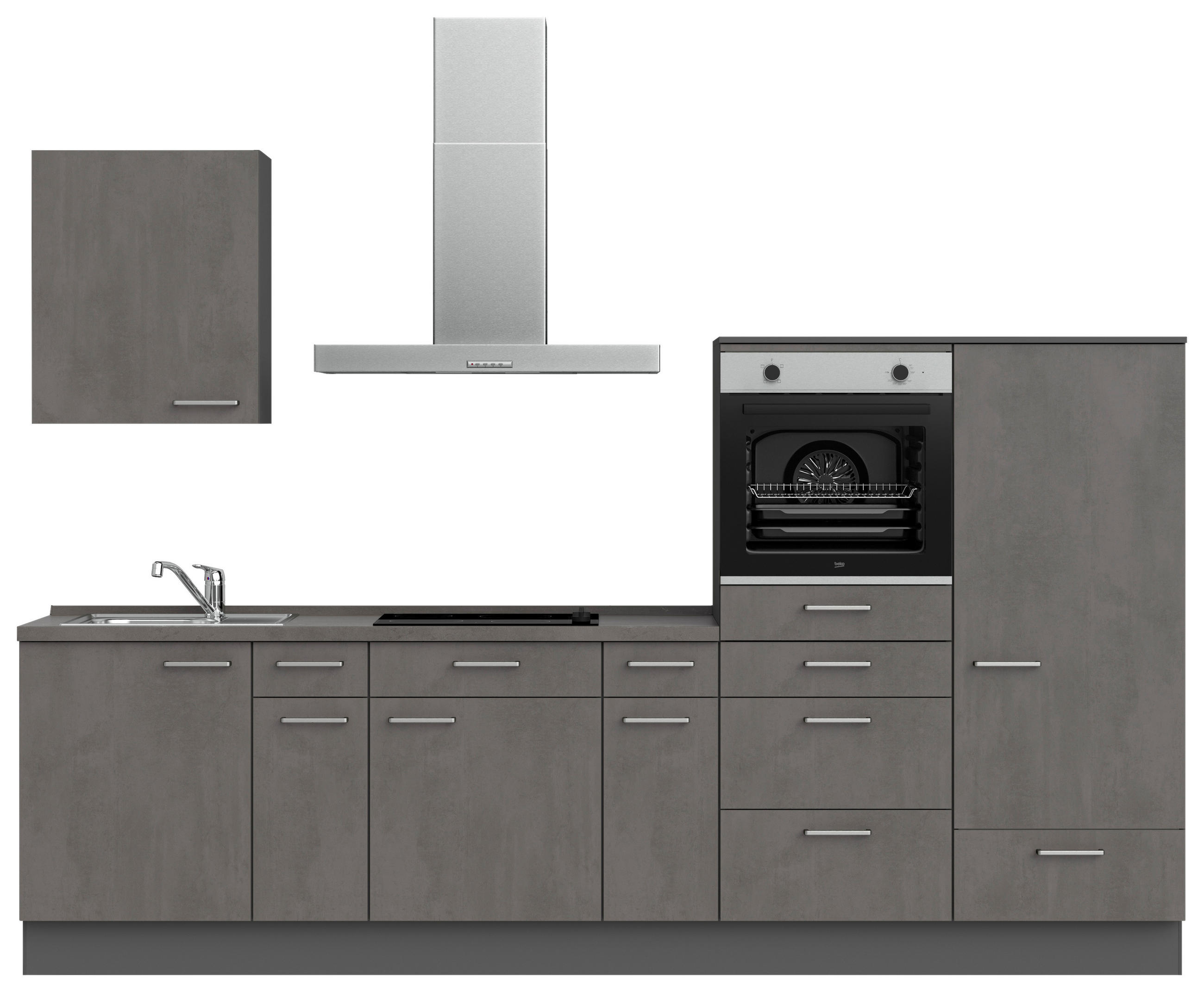 KÜCHENLEERBLOCK 300 cm   in Schieferfarben  - Schieferfarben/Edelstahlfarben, MODERN, Holzwerkstoff/Metall (300cm) - Nobilia