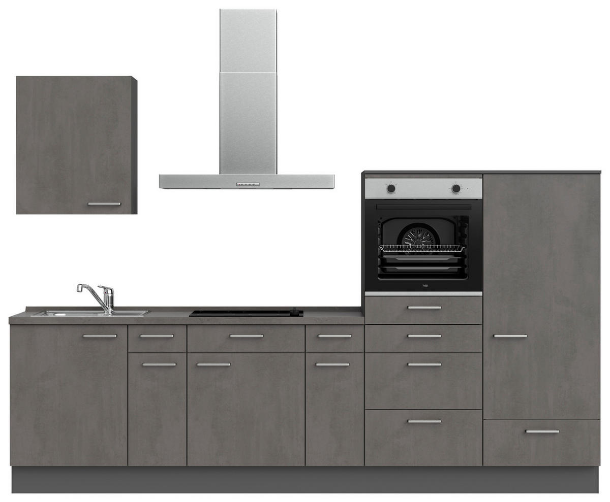 KÜCHENLEERBLOCK 300 cm   in Schieferfarben  - Schieferfarben/Edelstahlfarben, MODERN, Holzwerkstoff/Metall (300cm) - Nobilia