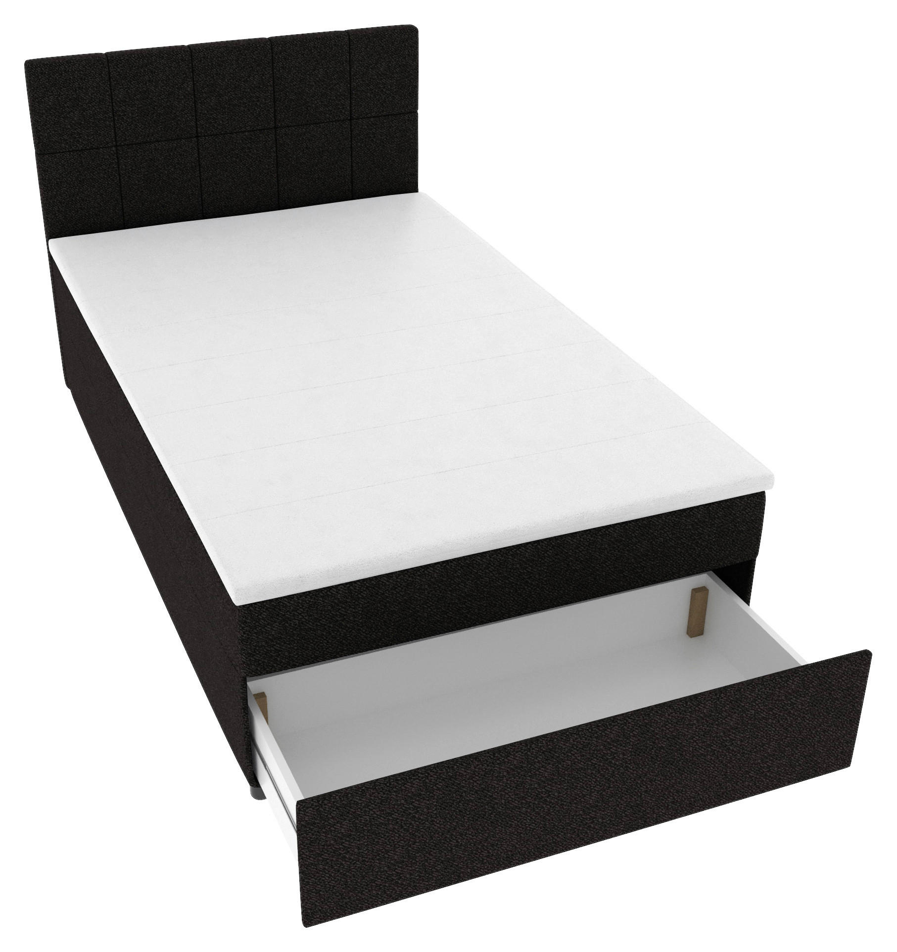 BOXBETT 120/200 cm,  in Schwarz, Matratze, Topper, Bettschublade, H3 = fest  - Schwarz, KONVENTIONELL, Kunststoff/Textil (120/200cm) - Boxxx