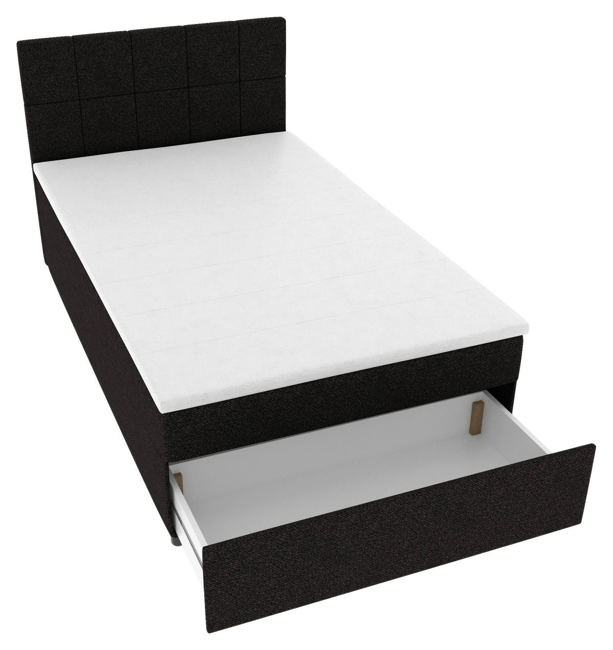 BOXBETT 120/200 cm,  in Schwarz, Matratze, Topper, Bettschublade, H3 = fest  - Schwarz, KONVENTIONELL, Kunststoff/Textil (120/200cm) - Boxxx