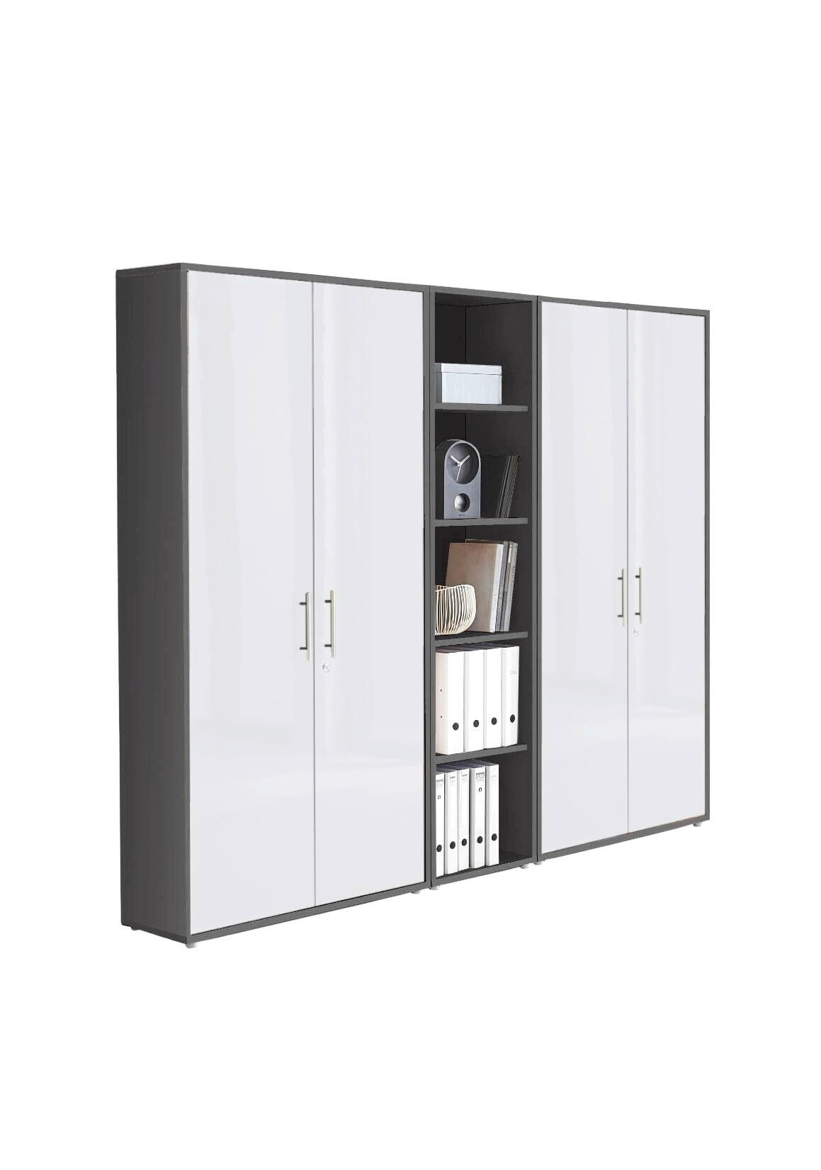 Mid.you Aktenschrank Office Edition Anthrazit, Weiß Hochglanz 212.9x185.6x33 cm