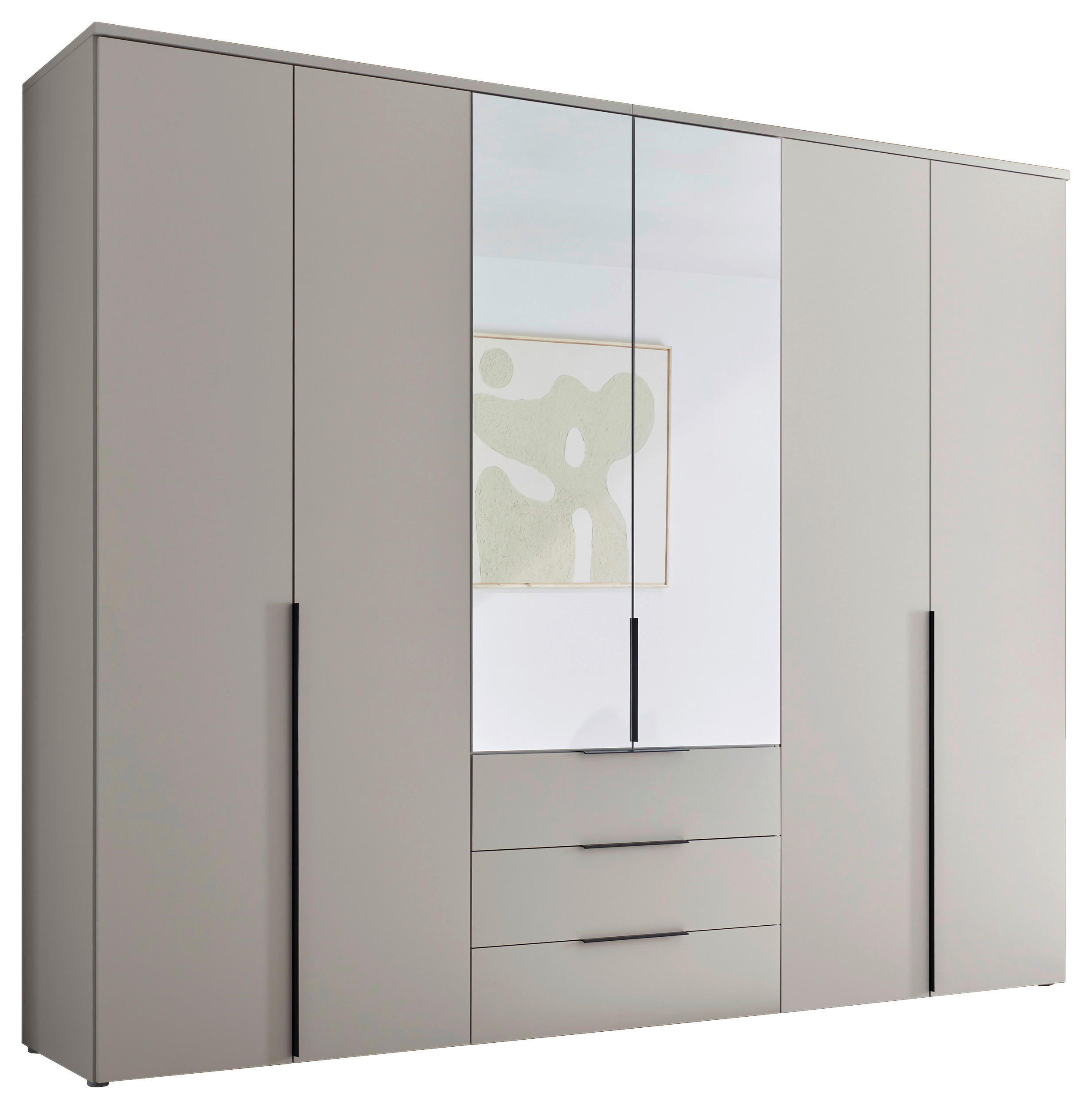 DREHTÜRENSCHRANK 6-türig Kaschmir  - Kaschmir/Schwarz, Design, Glas/Holzwerkstoff (270/225/53cm) - Chameo