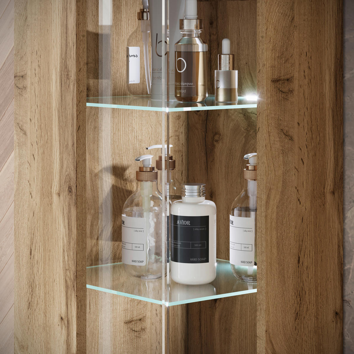 BADEZIMMER 5-teilig  in 120,4 cm  - Eiche Wotan/Weiß, Trend, Glas/Keramik (120,4cm) - P & B