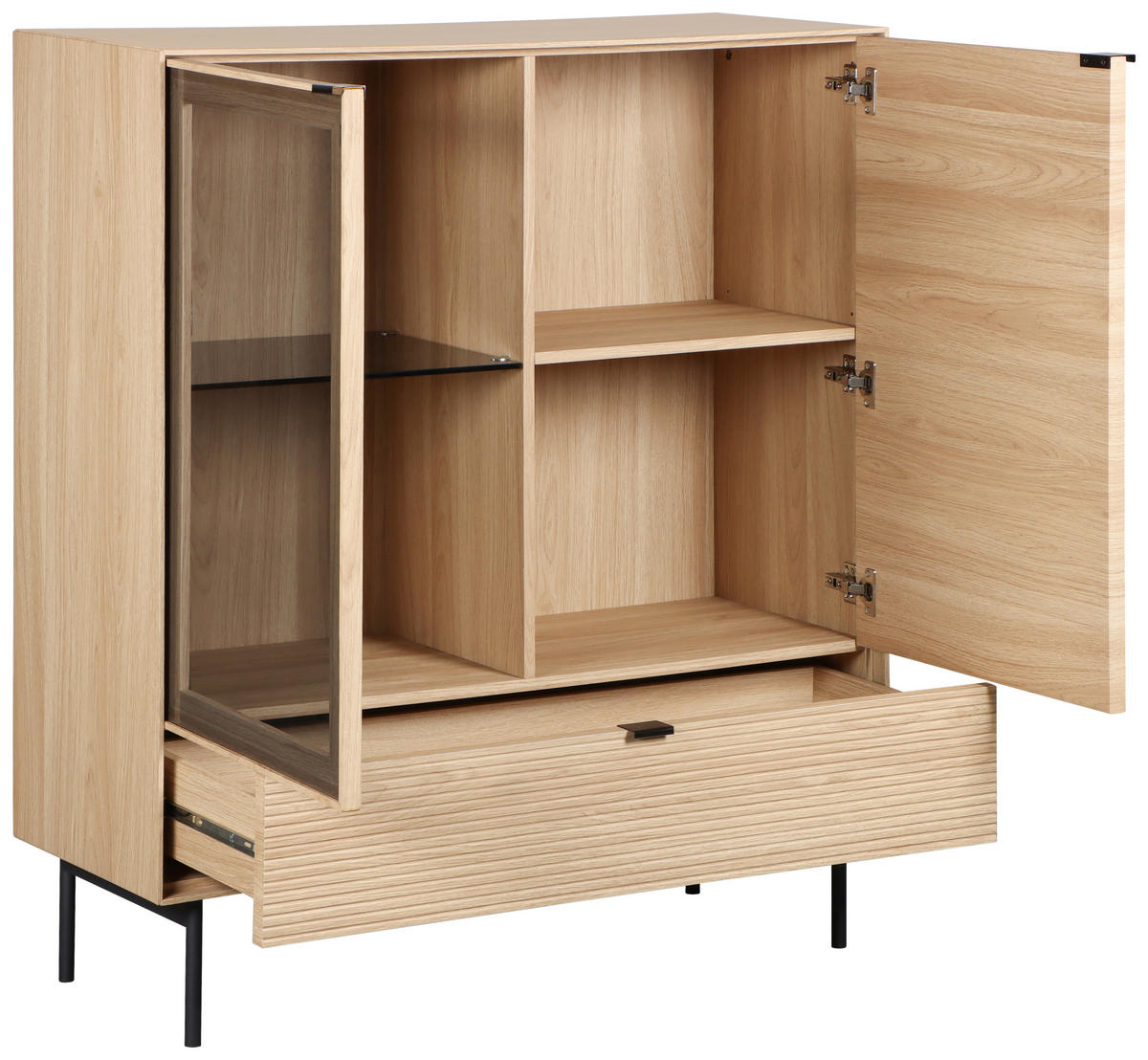 HIGHBOARD  100/120/40 cm 1 Schublade(n)  - Eichefarben/Schwarz, KONVENTIONELL, Glas/Holzwerkstoff (100/120/40cm) - Xora