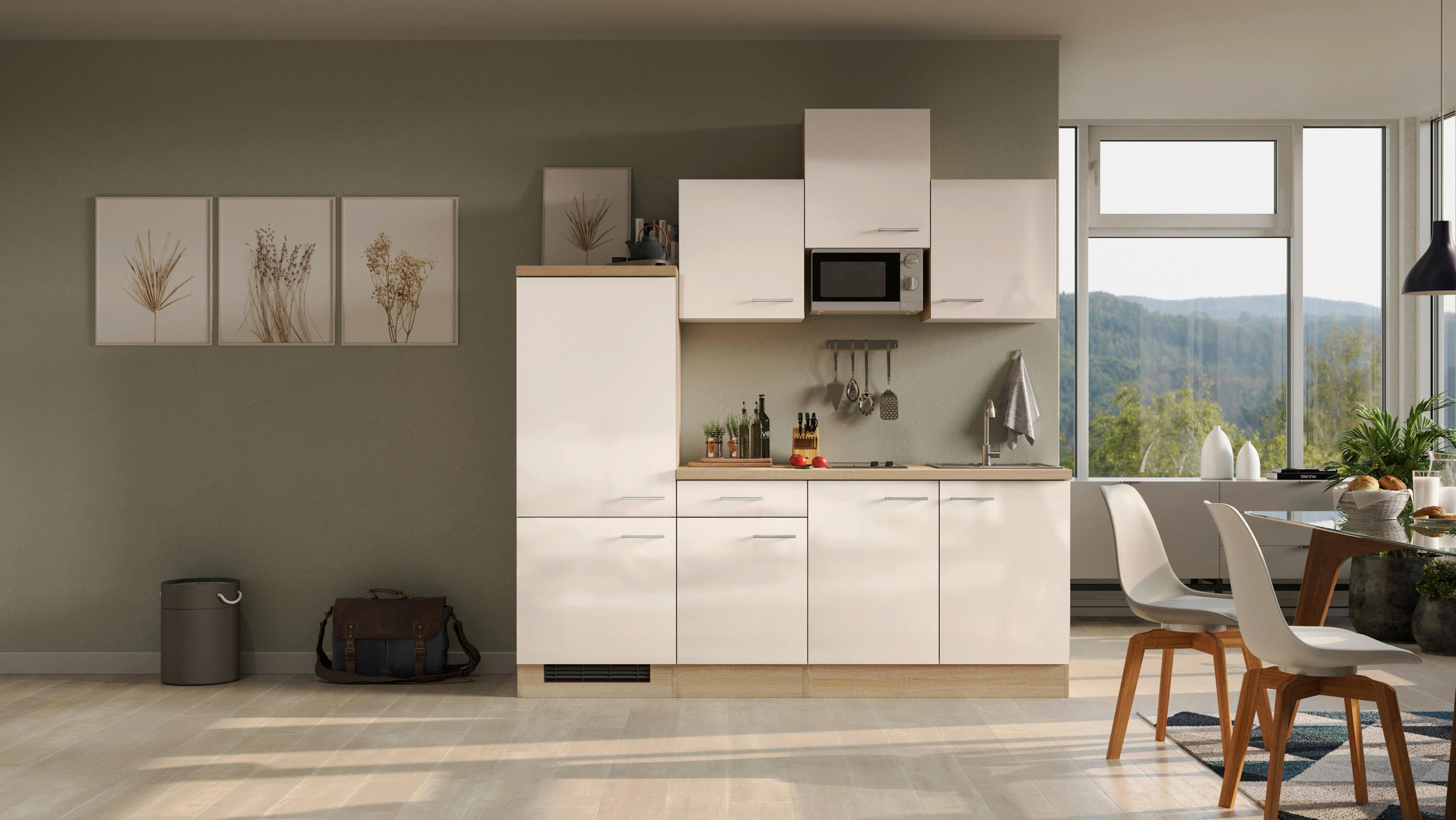 KUCHYŇSKÁ LINKA NEPAL 210 - Sonoma dub/kašmírová, Moderní, kov/kompozitní dřevo (210cm) - FlexWell