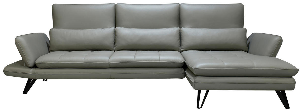 ECKSOFA Grau, Taupe Echtleder  - Taupe/Schwarz, Design, Leder/Kunststoff (312/104-128cm) - Celina Home