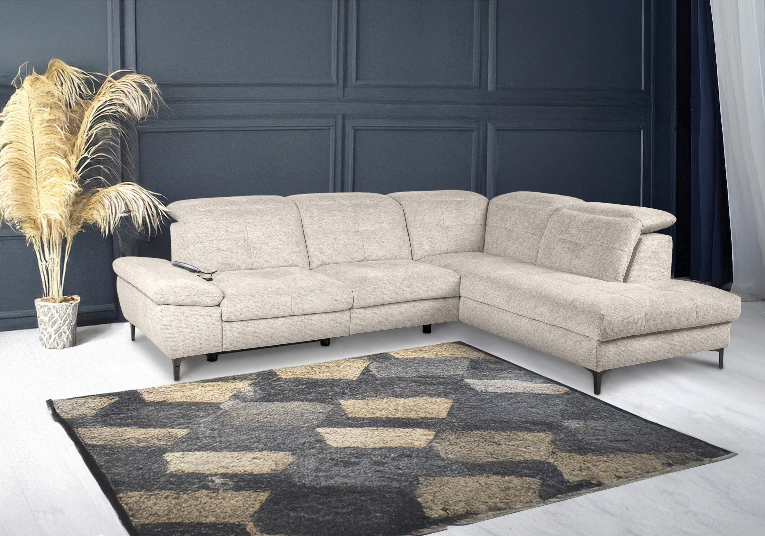 ECKSOFA Beige Webstoff  - Beige/Schwarz, KONVENTIONELL, Textil/Metall (288/225cm) - Carryhome
